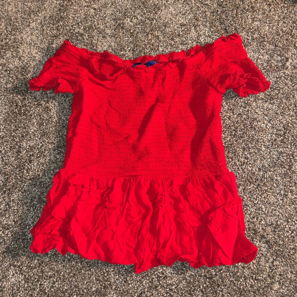 Off the shoulder smocked peplum top